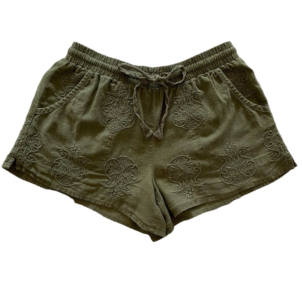 Anthropologie Embroidered Linen Drawstring Shorts - Picture 2 of 13